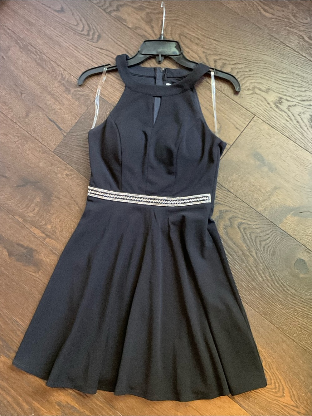 Emerald Sundae Black Halter Fit & Flare Mini Dress with Beaded Waist S